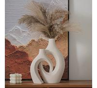 Levvohd Lot de 2 vases XL en céramique Beige pour décoration d'intérieur Moderne, entrée éclectique, vases à Fleurs Creux de Style bohème Moderne pour Salon, bibliothèque, Salle à Manger, Table Basse