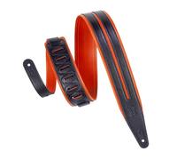 Levy's 2.5" Garment Leather Guitar Strap Double Racing Stripe Design Black and Sangle de Guitare, Noir/Orange, Taille Unique Mixte
