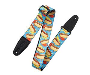 Levy's Leathers Tasty Grooves Series MP2TG-002 Sangle de guitare en polyester Longueur réglable Motif Hot Dogs Largeur 5 cm