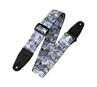 Levy's MPD2-048 Sangle de Guitare Prints Polyester Leather Ends 2" - Black and White Skulls