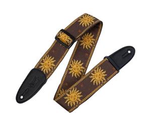 Levy's MPJG-SUN-BRN Sangle de Guitare Jacquard Weave Leather Back & Ends 2" Sun Design - Brown