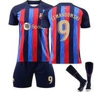 Lewandowski Maillot de Football #9 Enfant FONGWAN 2022/2023 Barça Domicile Jersey Short et Chaussettes, Taille 26 Bleu