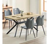 LEWE Ensemble Table Salle à Manger 140x80cm en Bois avec 4 Chaises | Chaise de Salon avec Dossier en Tissu et Poignée, Table Rectangulaire, Pieds en Métal, pour Salle à Manger, Cuisine, Salon
