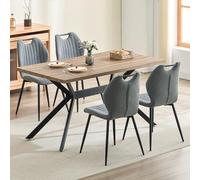 LEWE Ensemble Table Salle à Manger avec 4 Chaises, Chaise de Salon avec Dossier en Tissu et Poignée, Table Rectangulaire Robuste, Pieds en Métal Noir, pour Salle à Manger, Cuisine, Salon, Gris