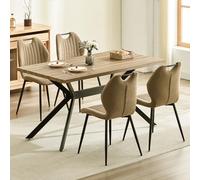 LEWE Ensemble Table Salle à Manger avec 4 Chaises, Chaise de Salon avec Dossier en Tissu et Poignée, Table Rectangulaire Robuste, Pieds en Métal Noir, pour Salle à Manger, Cuisine, Salon, Marron