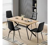 LEWE Ensemble Table Salle à Manger avec 4 Chaises, Rectangulaire Table 140x80cm Bois Clair,Chaises en Noir de Hollandais Velours, Pieds Métalliques Réglables, pour Salon, Chambre, Cuisine