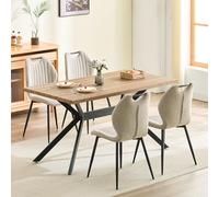 LEWE Ensemble Table Salle à Manger avec 4 Chaises, Table rectangulaire Robuste, en Grain de Bois de Hêtre, Pieds en Métal Noir, pour Salle à Manger, Cuisine, Salon