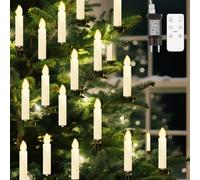 Lewondr 30 LED Bougies de Sapin de Noël, Bougies à LED Sans Flamme avec Minuterie à Distance et 4 Modes, Chandelle Lumière Décoration Interieure pour Arbre de Noël Fête Mariage, Beige