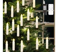 Lewondr 30 LED Bougies de Sapin de Noël, Bougies à LED Sans Flamme avec Minuterie à Distance et 4 Modes, Chandelle Lumière Décoration Interieure pour Arbre de Noël Fête Mariage, Blanc