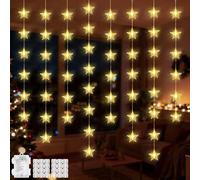 Lewondr 40 LED Guirlande Lumineuse Rideau de Noël, 3PCS Guirlande Suspendue avec Minuterie 6H et 8 Modes, Lumineuse pour Décoration Intérieure Noël Chambre Mariage Fête, Lumière Chaude