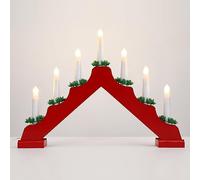 Lewondr Chandelier à 7 Lumières LED, Bougie LED Électrique sans Flamme, Bougeoir Chandelle Décoratif de Table à Piles pour Noël Mariage, Décoration Interieur pour Maison Salon Chambre Bureau - Rouge