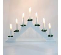 Lewondr Chandelier à 7 Lumières LED, Pont de Bougie LED Alimenté par Piles, Bougeoir Chandelle Décoratif de Table pour Noël Mariage, Décoration Interieur pour Maison Salon Chambre Bureau - Blanc/L