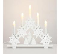 Lewondr Chandelier à LED, Bougie LED Électrique avec 5 Lumières sans Flamme, Bougeoir Chandelle Décoratif de Table pour Noël Mariage, Décoration Interieur pour Maison Salon Chambre, Blanc