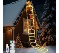 Lewondr Décorations de Noël Guirlande Lumineuse LED Escalier, 9,8ft Lumière Décorative avec 2 Pères Noël, 8 Modes Télécommande, 298 LED pour Arbre Mur Fenêtre Intérieur Extérieur, Blanc Chaud