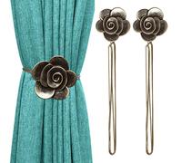 Lewondr Embrasse à Rideaux Magnétique en Forme de Camélia, 1 Paire de Boucle de Rideau Aimantée, Accessoires pour Rideaux, Attache de Rideau Magnifique pour Maison, Salon, Chambre et Bureau - Bronze