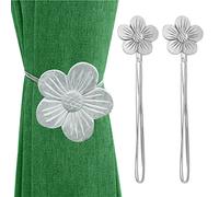 Lewondr Embrasse à Rideaux Magnétique en Forme de Fleur, Argent | 1 Paire, Attaches en Résine pour Rideaux avec Corde de Draperie, Attache de Rideau Vintage pour Maison Salon Chambre Bureau