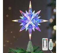 Lewondr Étoile De Noël Pour Cime D'Arbre, 15.35'' Cime Avec 20 LED, Fonctionnement Par Télécommande Et USB Étoile Polaire De Bethléem Pour Maison, Minuterie 6 Heures 8 Modes Déco Noël, Lumière Colorée