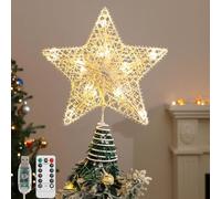 Lewondr Étoile de Sapin de Noël, Cime 3D avec 30 LED & Télécommande, 8 Modes d’Éclairage, Minuterie Automatique, Alimentation USB, Décoration pour Fête et Maison, Blanc