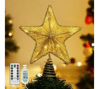 Lewondr Etoile Sapin de Noel, Etoile d'arbre de Noel avec Base en Spirale, Lampe Décorative LED pour Noël, Decoration Noel Intérieur & Extérieur pour Maison Salon Chambre Jardin, Or