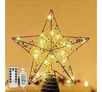 Lewondr Etoile Sapin de Noel, Lampe Décorative LED en Forme d'Étoile Perlée Alimenté par USB avec Télécommande et Fonction de Minuterie, Décoration Noël pour Maison Salon Chambre Jardin, Or