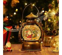 Lewondr Farol de Navidad, Globo de Nieve con Música y Temporizador, Santa Claus Linterna Iluminada de Agua Decoración Invierno Estilo Retro, Adorno Festivo Regalo para Niñas, Novias, Mujeres, Bronce