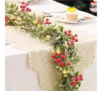 Lewondr Guirlande de Noël avec des Lumières, 1,8m 20LED Lampes Chaudes Batterie Opérée avec Un Minuteur, Décorations de Noël à l'intérieur pour Escaliers Balade Cheminée,Feuilles Olive et Baie Rouge