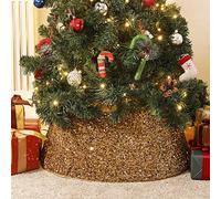 Lewondr Jupe de Sapin de Noël Décorative avec Paillettes - Couvre-Pied Pliable d'Arbre, Décoration Intérieur & Extérieur pour Maison, Salon, Jardin - Or