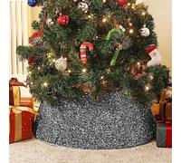 Lewondr Jupe de Sapin de Noël, Jupe Arbre de Noël Décorative avec Paillettes, Couvre-Pied Pliable d'arbre de Noël, Décoration de Noël Intérieur Extérieur pour Sapin Maison Salon Jardin - Gris