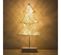 Lewondr Lampe de Bureau Décorative, Alimenté par Pile Lampe de Chevet LED en Forme d'Arbre de Noël, Éclairage de Nuit Lumière Chaleureuse, Decoration Noel Table pour Maison Chambre Sommeil - Blanc