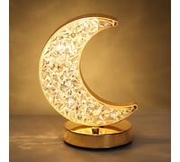 Lewondr Lampe de Table en Forme de Croissant, Lumière de Table Tactile à Intensité avec 3 Couleurs, Lampe de Chevet Rechargeable avec Port USB, Décoration Ramadan pour Maison Chambre Salon, Or