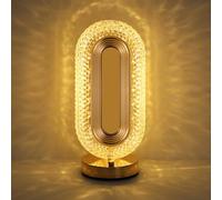 Lewondr Lampe de Table Ovale, Lumière de Table Tactile à Intensité avec 3 Couleurs, Lampe de Chevet Rechargeable avec Port USB, Décoration Ovale et Moderne pour Maison Chambre Salon, Or