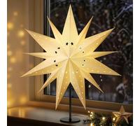 Lewondr Lampe Table Étoile De Noël En Papier 3D, 17,72" Étoile De Noël À 13 Pointes Ajourée Illuminée Avec Ampoule LED E14, Décoration Lumineuse Table Pour Fêtes Avec Base En Fer