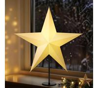Lewondr Lampe Table Étoile De Noël En Papier 3D, 17,72" Étoile De Noël À 5 Pointes Illuminée Avec Ampoule LED E14, Décoration Lumineuse Table Pour Fêtes Avec Base En Fer