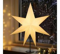 Lewondr Lampe Table Étoile De Noël En Papier 3D, 17,72" Étoile De Noël À 7 Pointes Illuminée Avec Ampoule LED E14, Décoration Lumineuse Table Pour Fêtes Avec Base En Fer