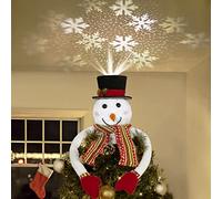Lewondr Noël Chapeau Projecteur, Chapeau de Bonhomme de Neige avec Projecteur de Flocons de Neige, Chapeau de Lutin Décoratif pour l'arbre de Noël, Décoration d'Intérieur Hivernale, Blanc