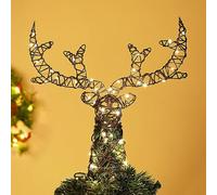 Lewondr Topper de Sapin de Noël - Étoile d'Arbre en Forme de Cerf avec Cadre en Métal et 50 Perles de Lumière - Décoration avec Minuterie 6H pour Maison, Salon, Chambre, Jardin - Café