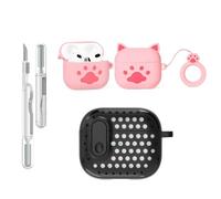 LEWOTE Coque de protection 3 en 1 avec kit de nettoyage et porte-clés Motif patte de chat Rose