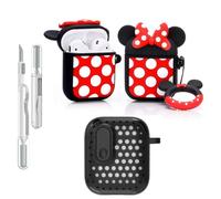 LEWOTE Coque de protection 3 en 1 compatible avec Apple AirPods (2e/1ère génération) avec kit de nettoyage et porte-clés (Minnie)