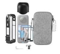 LEWOTE Kit d'accessoires 7 en 1 compatible avec Insta360 X4 [cage de protection en aluminium et capuchon en silicone] [2 films de protection d'écran 3D] [sac de transport avec porte-clés à