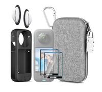 LEWOTE Kit d'accessoires 7 en 1 pour Insta360 X3 Étui en silicone Protection d'objectif Film de protection d'écran Sac de transport extérieur