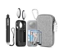 LEWOTE Kit d'accessoires 8 en 1 compatible avec Insta360 X3 [étui pour appareil photo en silicone] [housse de protection double lentille] [Selfie Stick] [Film de protection d'écran] [Sac de transport