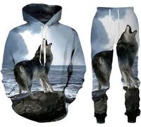 LEXAHO Homme 3D Wolf Jogging Costume Homme Hoodie Costume Homme Hoodie + Sweat - Shirt et Pantalon pour Hommes (wolf14,M)