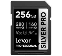 LEXAR 256 Go Professional Silver Pro SDXC Memory Carte UHS-II C10 U3 V60 VIDEO HD ET 4K jusqu'a 280 Mo / s Lire pour le videaste professionnel de