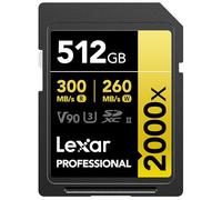 Lexar 512GB Professional 2000x SDXC Memory Card, UHS-II, C10, U3, V90, Full-HD & 8K Video, Up to 300MB/s Read, for DSLR, Cinema-Quality Video Cameras (LSD2000512G-RNNNU)