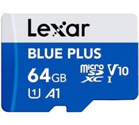Lexar Blue Plus Carte mémoire microSD UHS-I 64 Go avec adaptateur SD jusqu'à 100 Mo/s en lecture C10/A1/U1/V10 microSDHC