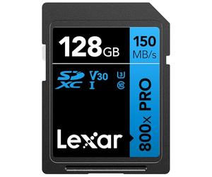 Lexar Carte mémoire Haute Performance 800x Pro SDXC UHS-I, 128 Go, C10, U3, V30, vidéo 4K UHD, jusqu'à 150 Mo/s de Lecture, pour appareils Photo Reflex numériques de Milieu de Gamme et caméscopes HD