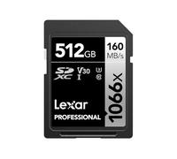 Lexar Carte mémoire SD SDXC UHS-I Professionnelle 1066x 512 Go, avec Une Vitesse de Lecture allant jusqu'à 160 Mo/s, V30/U3/C10 pour appareils Photo Reflex numériques et caméscopes HD