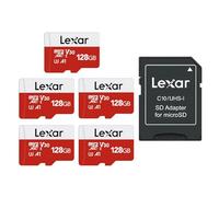Lexar Carte Micro SD 128 Go Lot de 5 Cartes, Carte Mémoire Micro SD+ Adaptateur, Microsdxc Carte TF jusqu'à 100 Mo/s, A1, U3, C10, V30, Full HD et 4K UHD pour Caméra, Telephone, Switch
