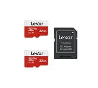 Lexar Carte Micro SD 32 Go, Carte Mémoire microSDHC + Adaptateur SD, microSD Vitesse de Lecture Allant jusqu'à 100 Mo/s, A1, U1, C10, V10, Carte TF Lot de 2 Cartes + 1 Adaptateu