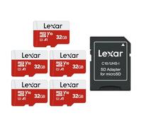 Lexar Carte Micro SD 32 Go Lot de 5 Cartes, Carte Mémoire Micro SD+ Adaptateur, Microsdxc Carte TF jusqu'à 100 Mo/s, A1, U1, C10, V30, Full HD et 4K UHD pour Caméra, Telephone, Switch
